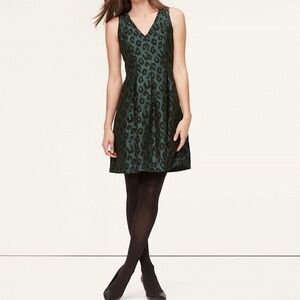 NWT Loft Animal Print Sleeveless Fit and Flare Jacquard Dress Green Black Size 2